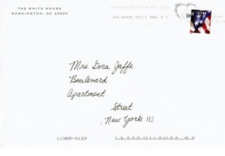 Dora White House envelope, redacted